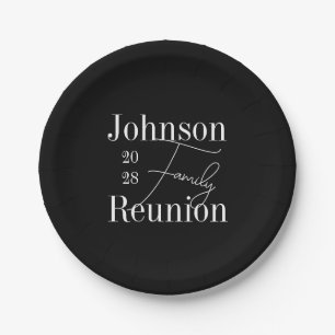 Personalised Family Reunion Black and White Party Paper Plate