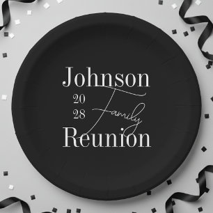 Personalised Family Reunion Black and White Party Paper Plate