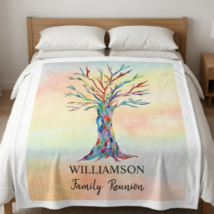Personalised Family Reunion Colourful Tree Fleece Blanket