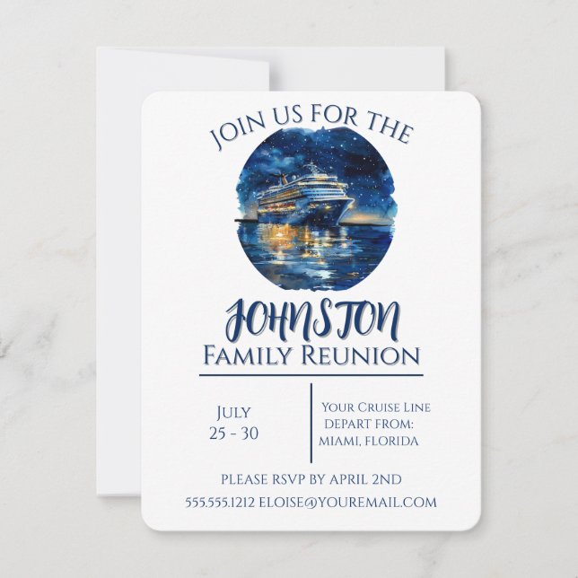 Personalised Family Reunion Cruise Invitation  (Front)