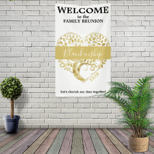 Personalised Family Reunion Gold Heart Tree White Banner
