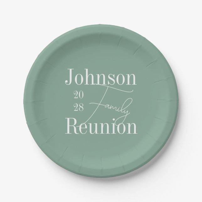Personalised Family Reunion Sage Green Party Paper Plate (Front)