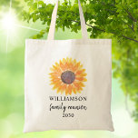 Personalised Family Reunion Tote Bag<br><div class="desc">This Family Reunion tote bag is decorated with a yellow watercolor sunflower.
Easily customisable. 
Use the Customise Further option to change the text size,  style,  or colour.
Because we create our own artwork you won't find this exact image from other designers. 
Original Watercolor © Michele Davies.</div>