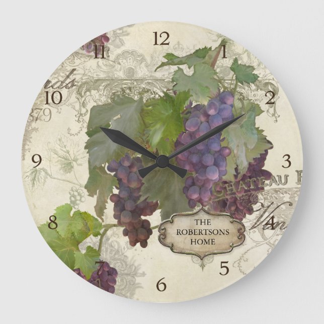 Personalised Family Rustic California Vineyard Large Clock (Front)