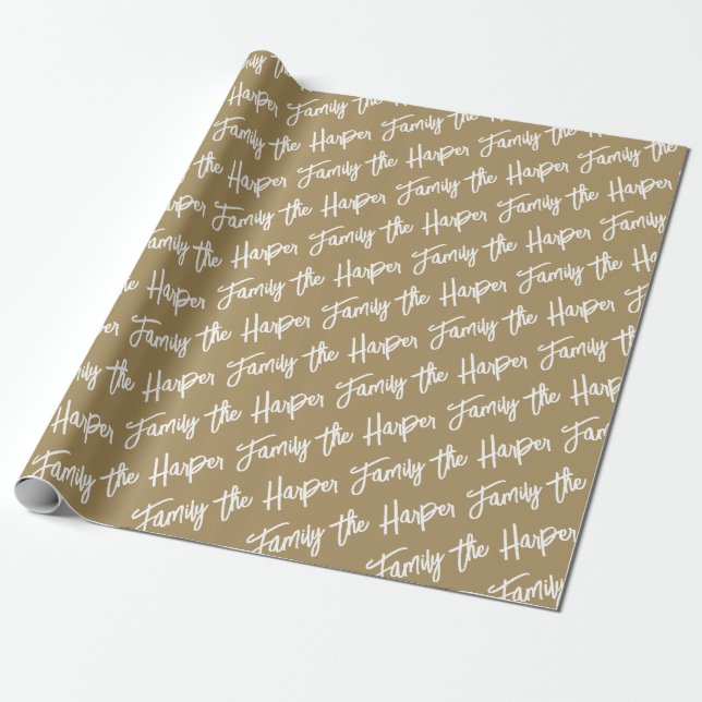 Personalised Family Signature Modern Script Golden Wrapping Paper (Unrolled)