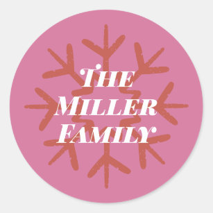 Personalised Family Signature Snowflake hot pink Classic Round Sticker