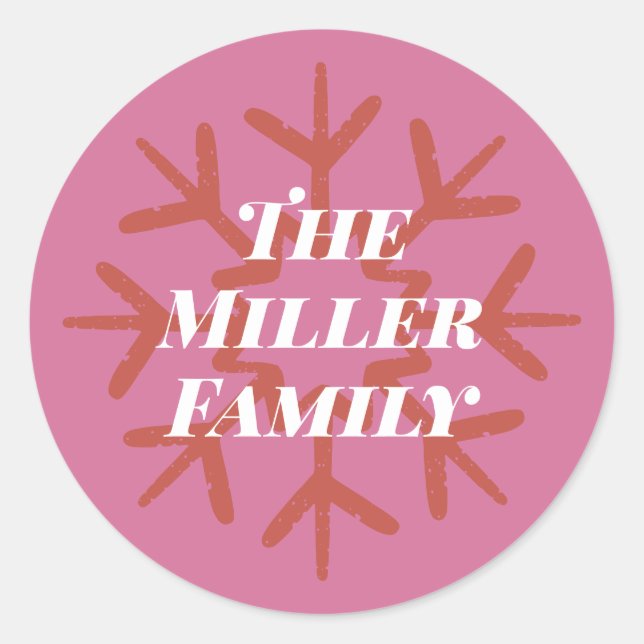 Personalised Family Signature Snowflake hot pink Classic Round Sticker (Front)