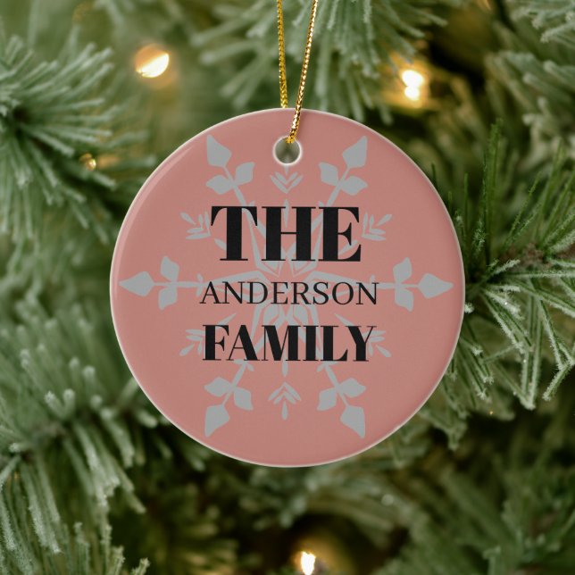 Personalised Family Signature Snowflake Red Ceramic Ornament (Tree)