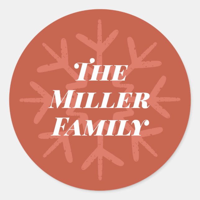 Personalised Family Signature Snowflake Red Classic Round Sticker (Front)