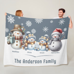 Personalised Family Snowman Holiday Fleece Blanket