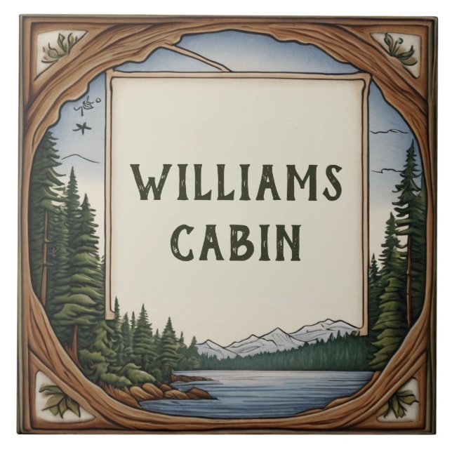 Personalised Family Surname Cabin Last Name Plaque Ceramic Tile (Front)