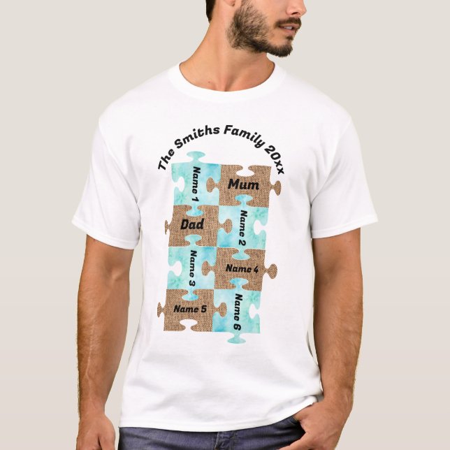 Personalised Family T-Shirt - Eight Puzzle Pieces (Front)