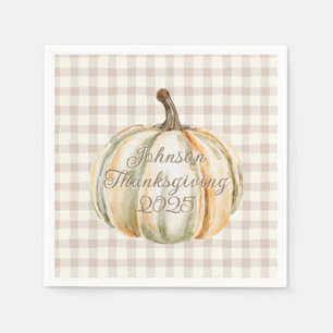 Personalised Family Thanksgiving Neutral Gingham  Napkin