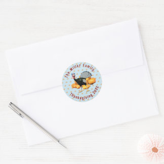Personalised Family Thanksgiving Turkey & Fall Lea Classic Round Sticker