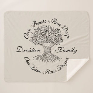 Personalised Family Tree Black & Tan Sherpa Blanket