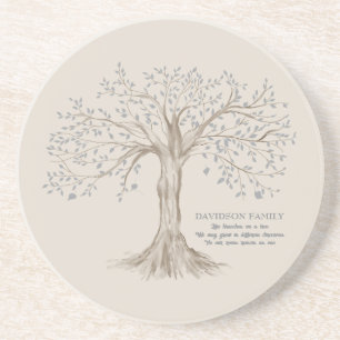 Personalised Family Tree With Quote Tan Coaster