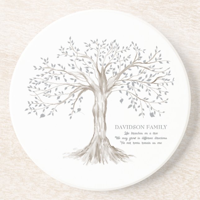 Personalised Family Tree With Quote White Coaster (Front)