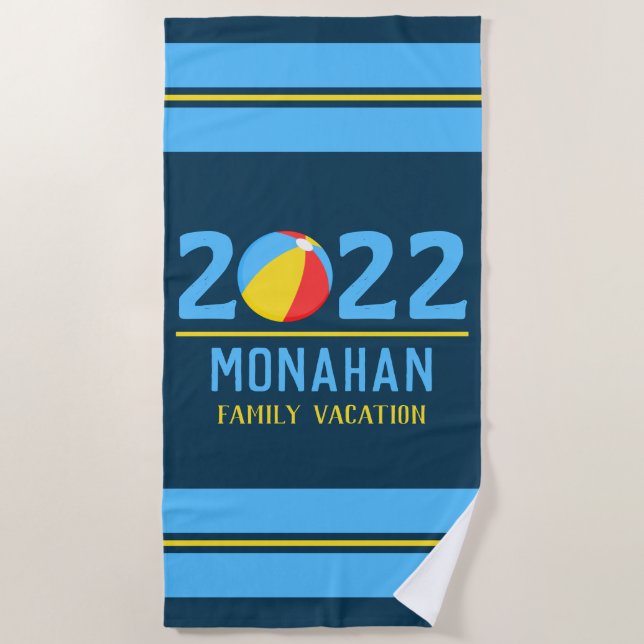 Personalised Family Vacation Beach Ball Towel (Front)