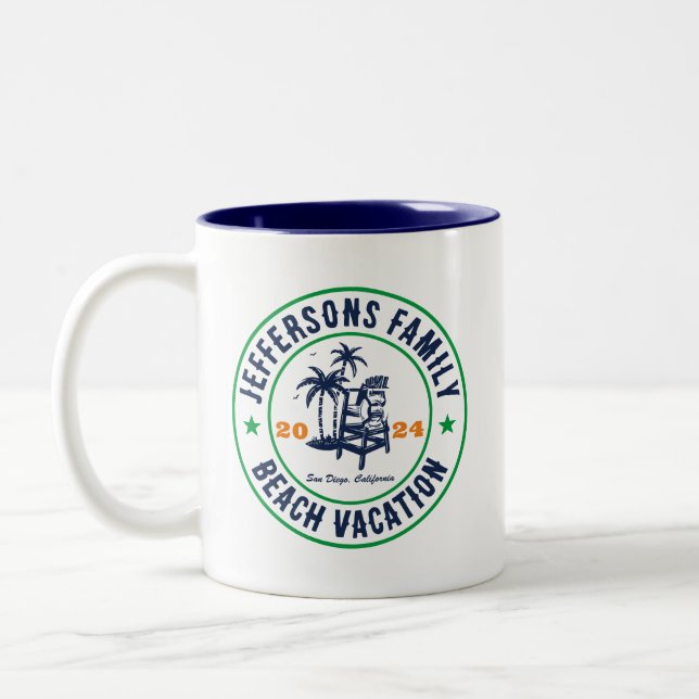 Personalised Family Vacation Beach Holiday Trip Two-Tone Coffee Mug (Left)