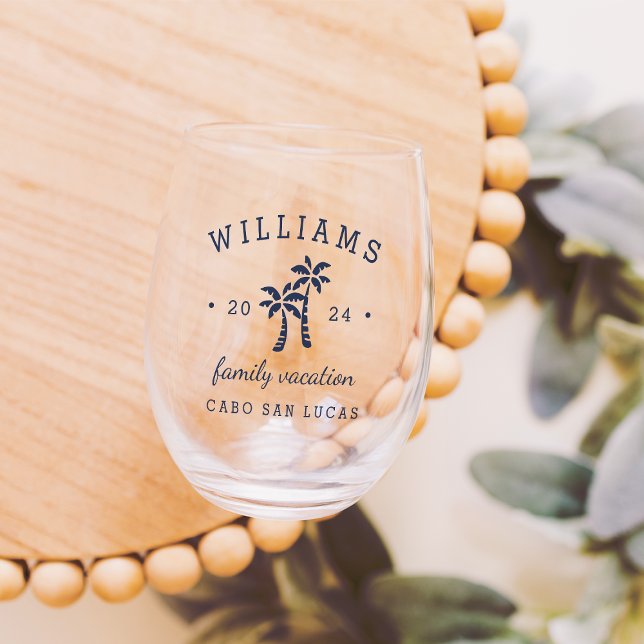 Personalised Family Vacation Stemless Wine Glass (Creator Uploaded)