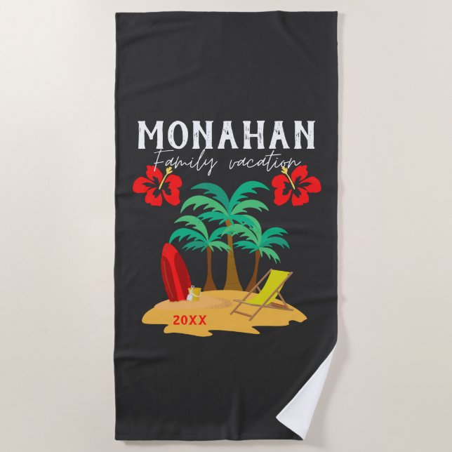 Personalised Family Vacation Tropical Beach Towel (Front)