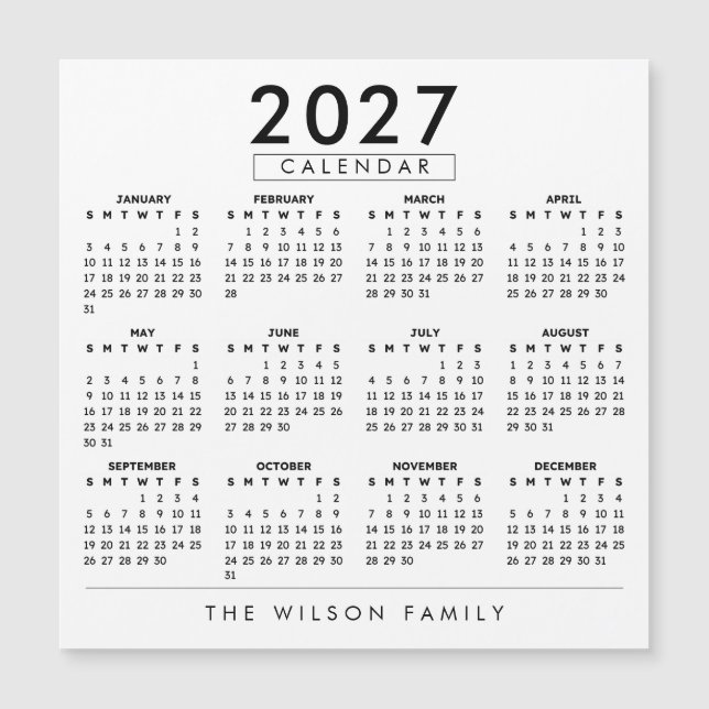 Personalised Family Wall Calendar 2027   (Front)