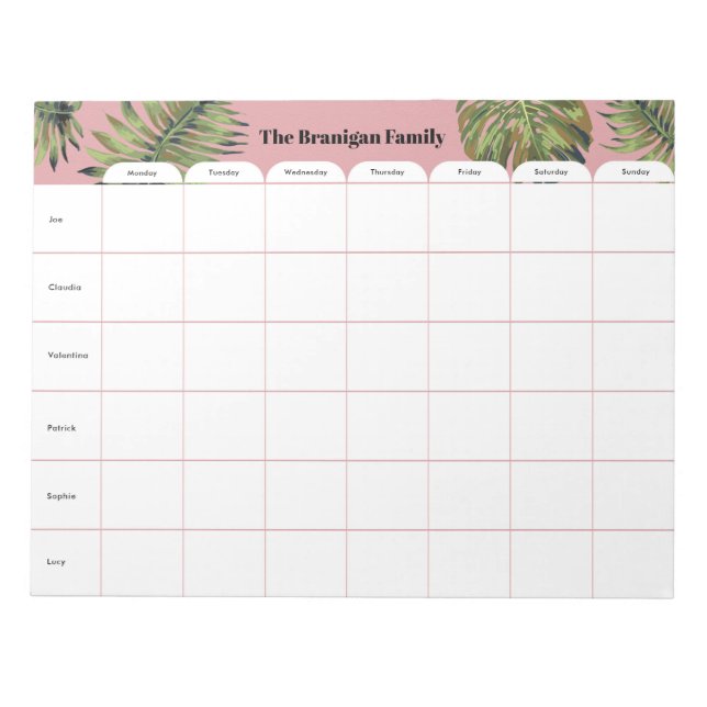 Personalised Family Weekly Planner Notepad (Front)