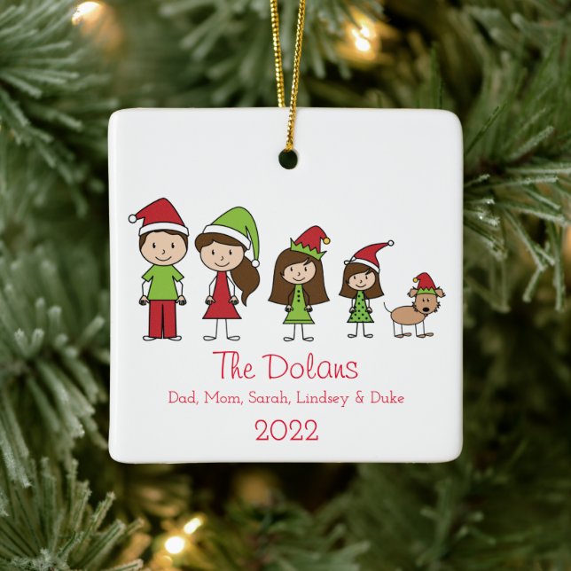 Personalised Family with Dog Christmas Ceramic Orn Ceramic Ornament (Tree)