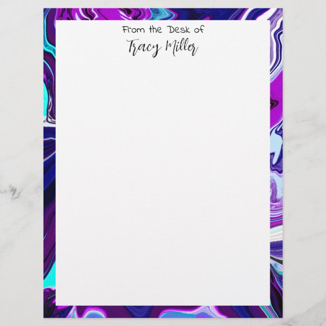 Personalised Fancy Fluid Art Purple and Blue  Custom Letterhead (Front)