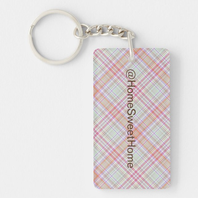 Personalised Fancy Pink 'n Green Geometric Plaid Key Ring (Front)