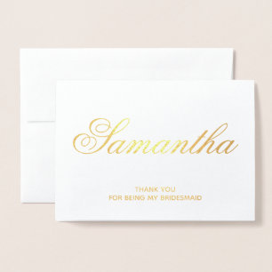 Personalised Fancy Script Bridesmaid Thank You Foil Card