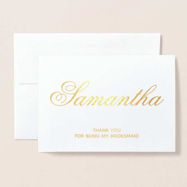 Personalised Fancy Script Bridesmaid Thank You Foil Card (Front With Envelope)