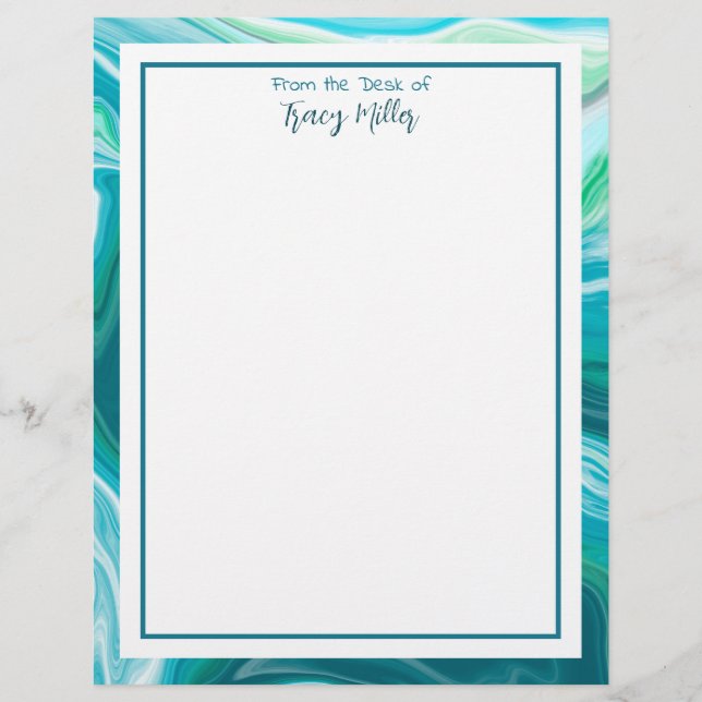Personalised Fancy Teal and Blue Marble   Custom Letterhead (Front)