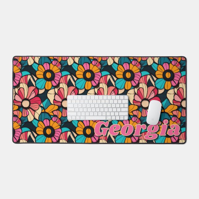 Personalised Fantastic Retro Floral Pattern Desk Mat (Keyboard & Mouse)
