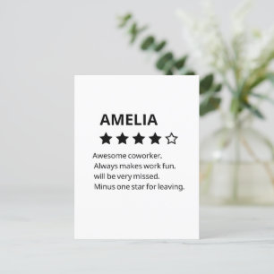 Personalised Farewell Gift – Funny 4-Star Coworker Invitation Postcard