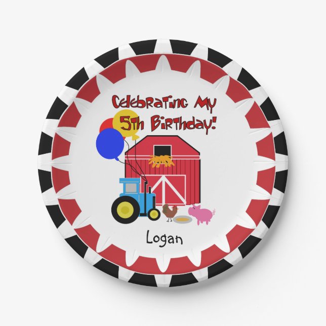 Personalised Farm 5th Birthday Paper Plates (Front)