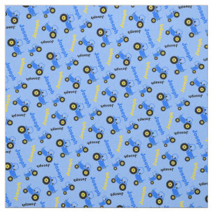 Personalised farm tractor name blue yellow fabric