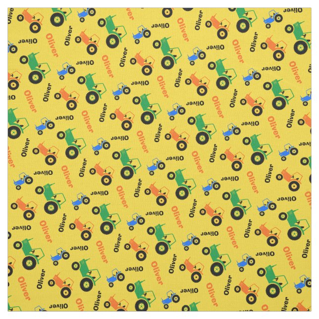 Personalised farm tractor name colourful fabric (Swatch)