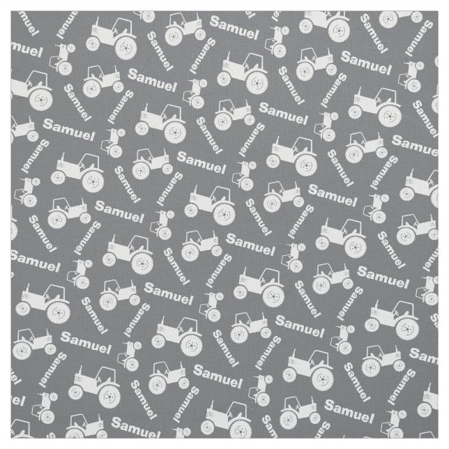 Personalised farm tractor name grey fabric (Swatch)