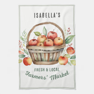 Personalised Farmers Market Rustic Country Apples Tea Towel