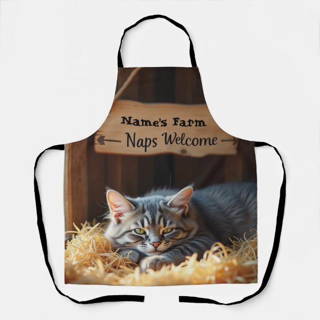 Personalised Farmhouse Barn Cat Apron (Front)