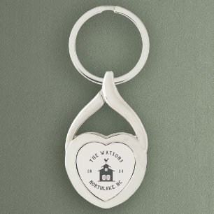 Personalised Farmhouse Barn Family Name Key Ring