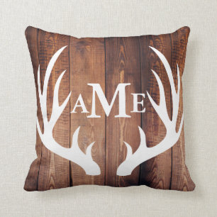 Personalised - Farmhouse Barn Wood Deer Antlers Cushion