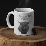 Personalised Farmhouse Cabin Lodge Highland Cow  Coffee Mug<br><div class="desc">This design may be personalised in the area provided by changing the photo and/or text. Or it can be customised by clicking Personalise this Template and then choosing the click to customise further option and delete or change the colour of the background, add text, change the text colour or style,...</div>