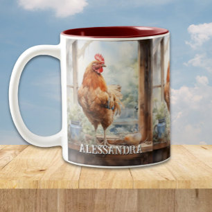 Personalised Farmhouse Chicken on Window Sill Two-Tone Coffee Mug