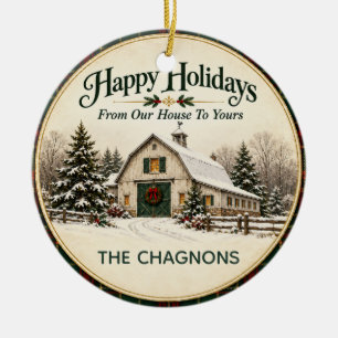 Personalised Farmhouse Christmas Barn Ceramic Orna Ornament
