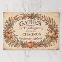 Personalised Farmhouse Thanksgiving Placemat