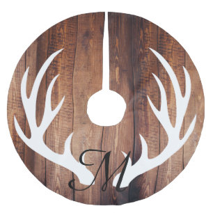 Personalised - Farmhouse Wood Planks Deer Antlers Brushed Polyester Tree Skirt