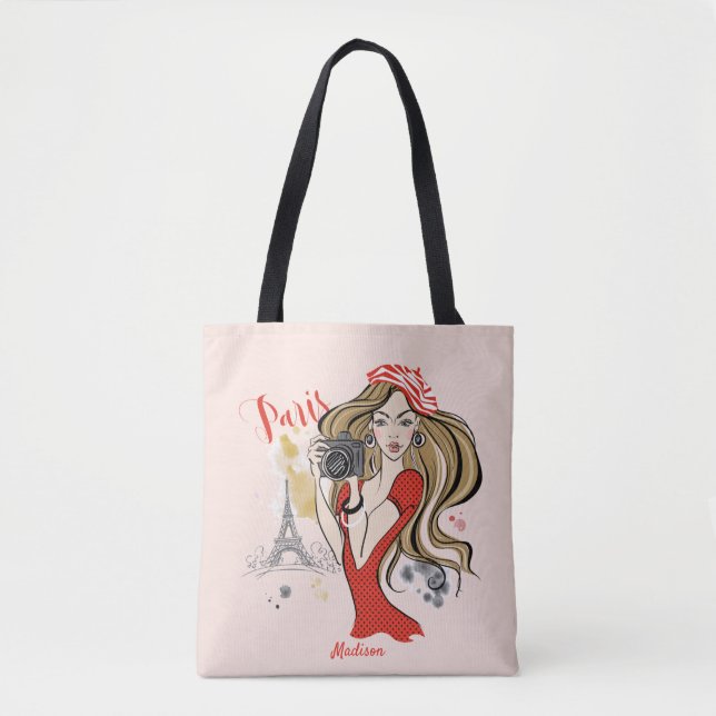 Personalised Fashion Girl Paris Sketch Tote Bag (Front)