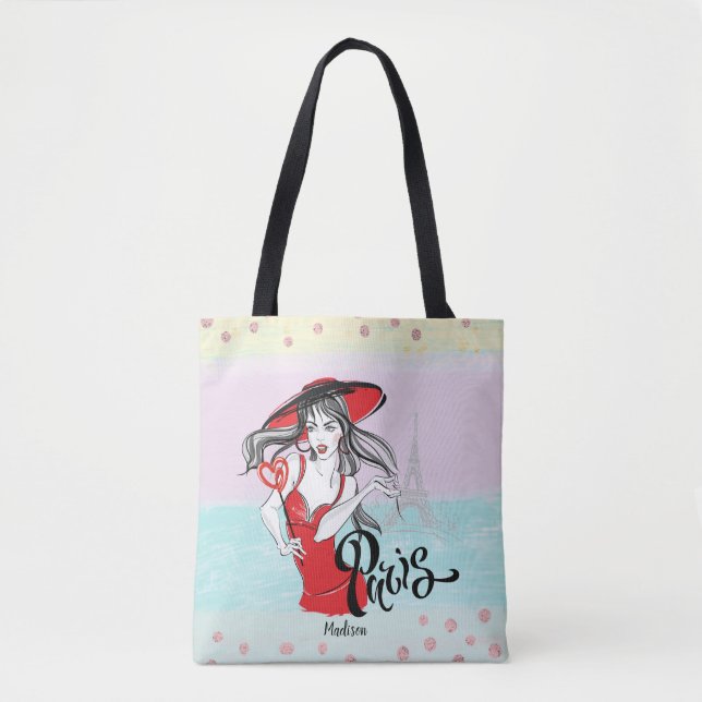 Personalised Fashion Girl Paris Sketch Tote Bag (Front)